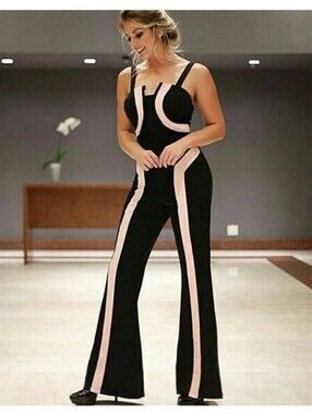 NWT Cappuccino Black and Pink Two-Tone Bustier Flared Jumpsuit